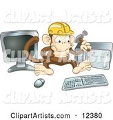 Cute Monkey in a Hardhat Working on a Computer to Construct a Website