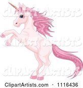 Cute Rearing Pink Unicorn with Sparkly Hair