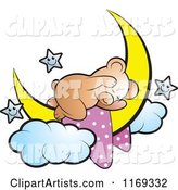 Cute Sleeping Bear on a Crescent Moon with Stars