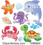 Cute Starfish Dolphin Octopus Crab Sea Turtle and Shells