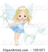 Cute Tooth Fairy Girl with a Flying Tooth