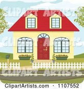 Cute Yellow Suburban House with a Red Roof and Door