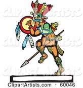Dancing Mayan Warrior with a Shield and Spear