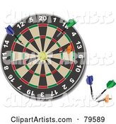 Dart Board with Colorful Darts in the Lower Corner