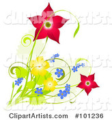 Design of Red, Blue and Yellow Spring Flowers