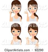 Digital Collage of a Brunette Caucasian Woman Applying False Lashes, Mascara, Lipstick and Nail Polish