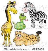 Digital Collage of a Cute Giraffe, Snake, Zebra and Leopard