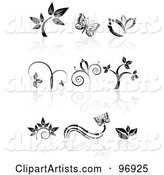 Digital Collage of Black and White Floral and Butterfly Logo Icon Designs