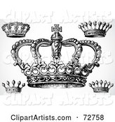 Digital Collage of Black and White Vintage Crown Designs