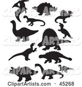 Digital Collage of Black Dinosaur Silhouettes