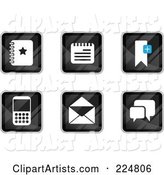 Digital Collage of Black Square Notepad, Contact, Calculator, Email and Messenger App Icons