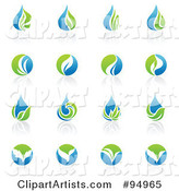 Digital Collage of Blue and Green Organic and Ecology Logo Designs or App Icons