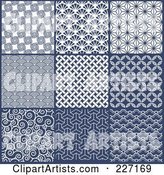 Digital Collage of Blue and White Repeat Asian Style Background Patterns