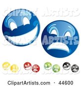 Digital Collage of Blue, Yellow, Red, Green and Black Theater Mask Emoticons
