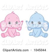 Digital Collage of Cute Pink and Blue Baby Elephants