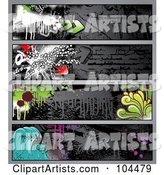 Digital Collage of Dark Grungy Graffiti Banners with Waves, Drips, Splatters, and Arrows