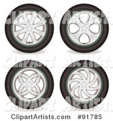 Digital Collage of Four Automotive Rims and Wheels