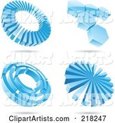 Digital Collage of Four Icy Blue Circle and Hexagon Logo Icons with Shadows