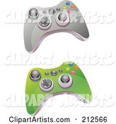 Digital Collage of Green and Gray Video Game Controller with Buttons and Knobs