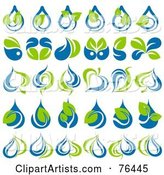 Digital Collage of Green Leaf and Water Drop Logo Icons