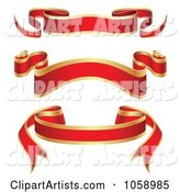 Digital Collage of Ornate Blank Red and Gold Ribbon Banners