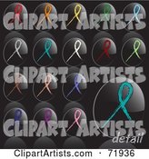 Digital Collage of Oval Shaped Shiny Black Awareness Ribbon Icon Buttons