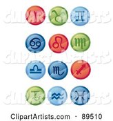 Digital Collage of Round Red, Green and Blue Horoscope App Icons