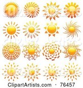 Digital Collage of Shiny Summer Sun Logo Icons