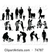 Digital Collage of Silhouetted People and Dogs