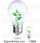 Digital Collage of Two Electric Light Bulbs with Plants Growing Inside