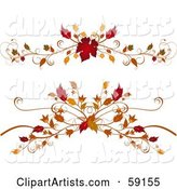 Digital Collage of Two Elegant Autumn Foliage Flourishes on White