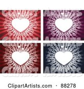 Digital Collage of White Swirly Hearts on Red, Purple, Maroon and Blue Backgrounds