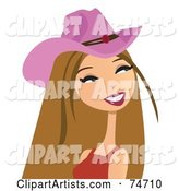 Dirty Blond Western Cowgirl Wearing a Pink Hat