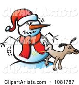 Dog Peeing on a Mad Snowman