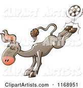 Donkey Kicking a Soccer Ball with His Hind Legs