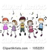Doodled Children Dancing to Music