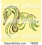 Elegant Green, Yellow and Brown Swan Design