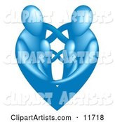 Family of Four Embracing and Forming the Shape of a Blue Heart