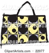 Fashionable Black, Yellow and Purple Designer Handbag Purse with a Circle and Square Pattern