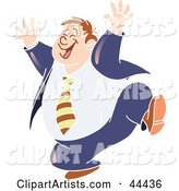 Fat Business Man Running and Smiling