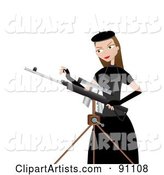 Female Sharp Shooter Standing Beside a Tripod