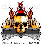 Fiery Skull and Blank Banner with Flames