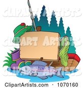 Fishing Post Sign with Gear