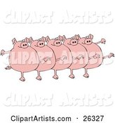 Five Fat Pink Pigs Kicking Their Legs up While Dancing in a Chorus Line