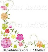 Floral Corner Border with Orange and Pink Flowers and Vines