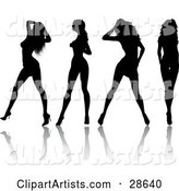 Four Sexy Black Silhouetted Women in High Heels, Standing in Different Poses