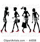 Four Silhouetted Women in Red Heels