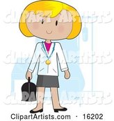 Friendly Blond Female Doctor Wearing a Stethoscope Around Her Neck and Carrying a Medical Bag While Standing in Front of a Patient's Bed in a Hospital Room