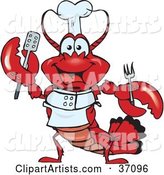 Friendly Chef Lobster Holding a Spatula and Fork