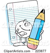 Friendly Moodie Character Holding a Pencil by Note Paper